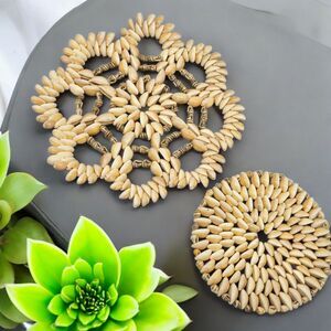 Cowrie Shell Trivets for Pot or Plant Vintage Nautical Beach Boho Decor Wall Art